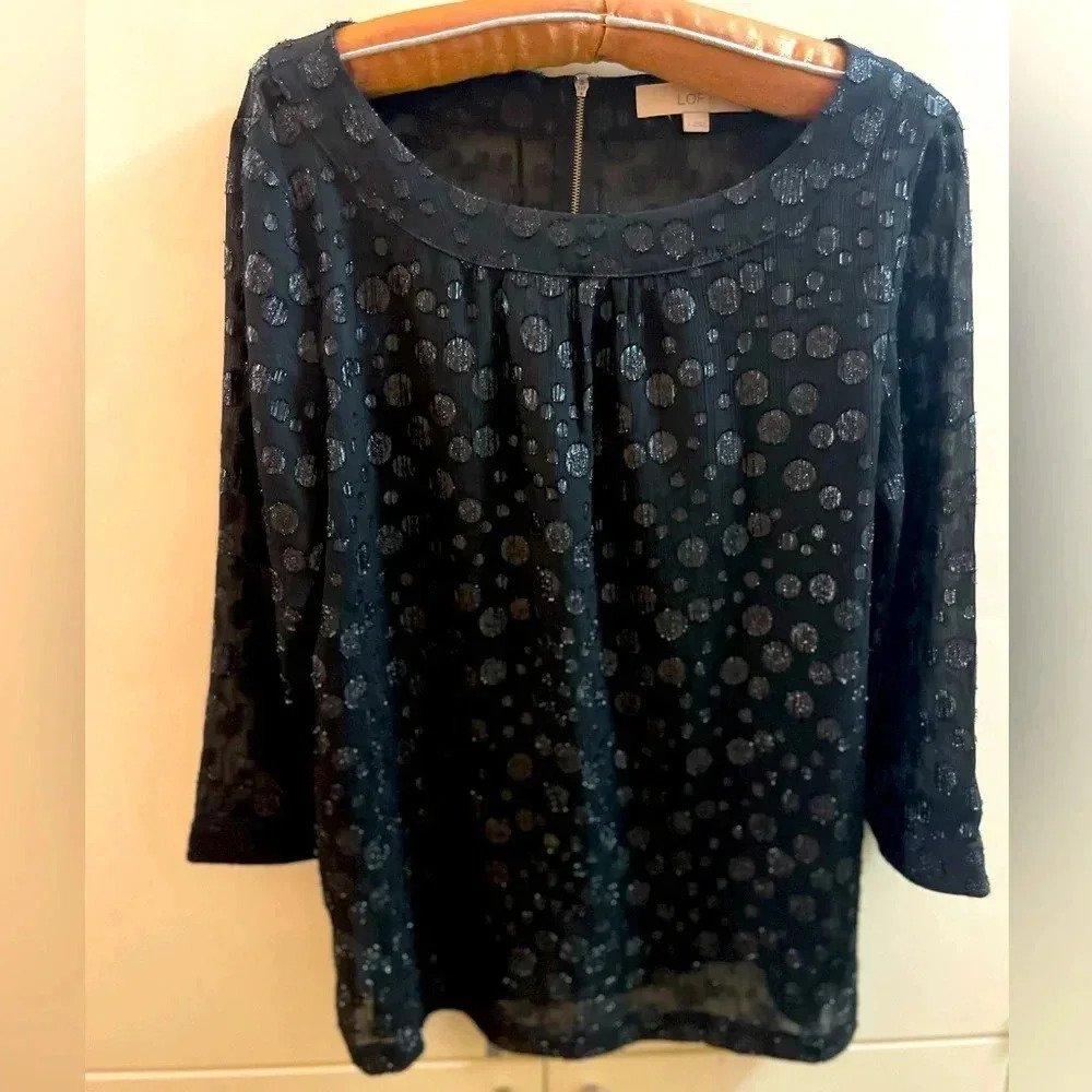 Loft women’s top blouse black long sleeve sleeve size S